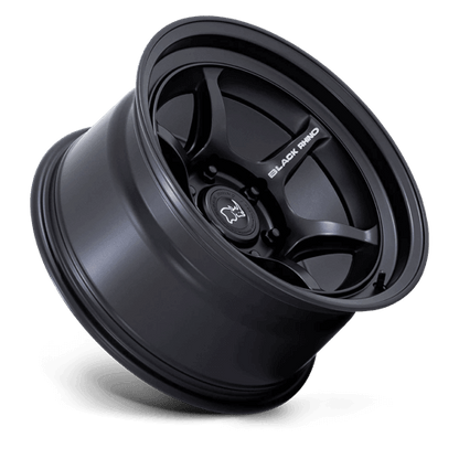 Black Rhino SHOGUN Matte Black wheel showcasing 6-spoke design and Flow Formed construction for off-road performance.
