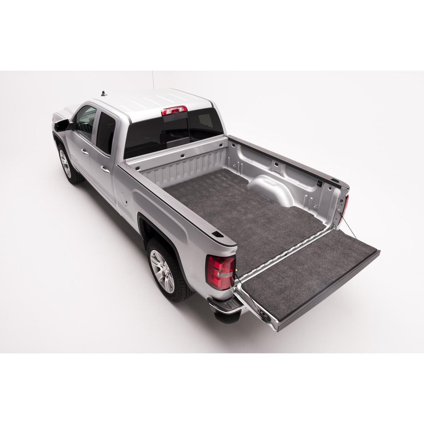 BedRug Bedmat For Spray-In Or No 20+ Silverado/Sierra 8' Bed w/o Multi-Pro Tailgate Bed Mat - Charcoal (BMC20LBS) installed in truck bed.