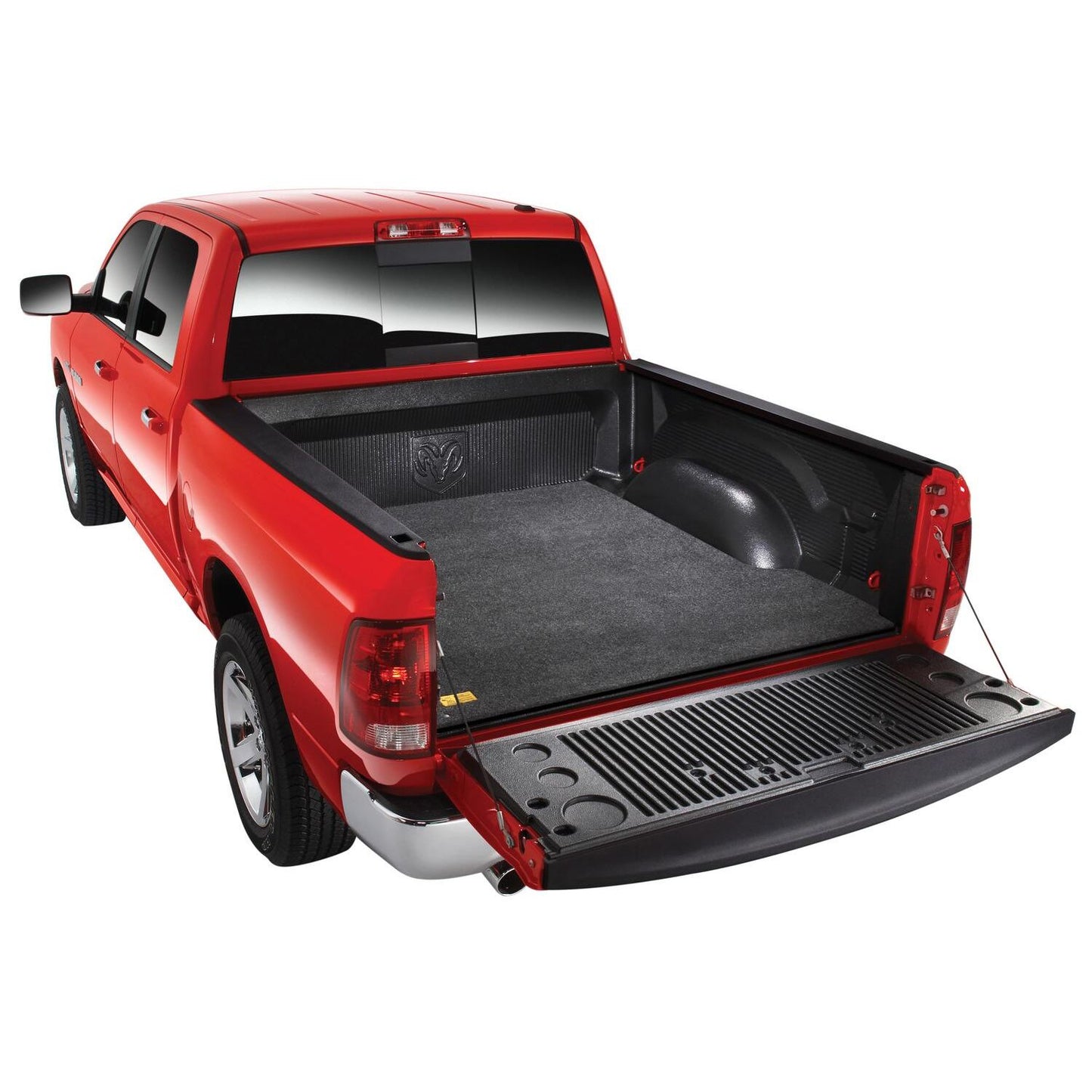 BedRug 09-14 Ford F-150 5'6" Bed Mat - Charcoal (BMQ04SCD) installed in a red truck bed.