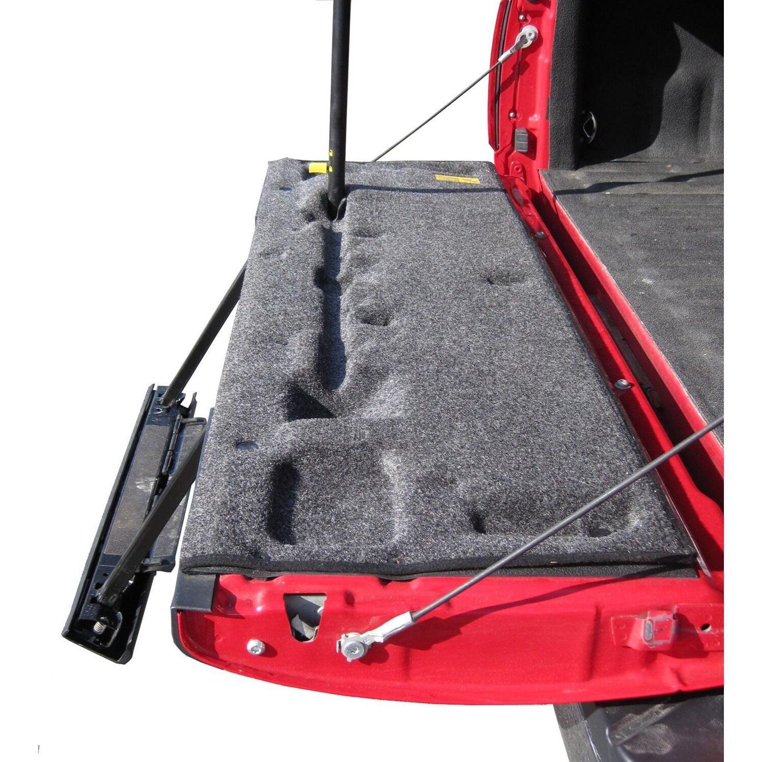 BedRug 08-16 Ford Super Duty W/Factory Stepgate Tailgate Mat - Charcoal (BMQ08SGTG) installed on a truck tailgate.