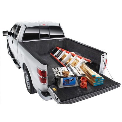BedRug 07-18 Silverado/Sierra 8' Bed w/o Cargo Channel System Bed Liner w/ Tailgate Mat - Charcoal (BRC07LBK) installed in truck