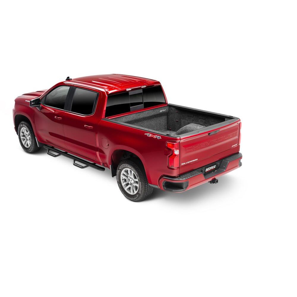 BedRug Truck 20+ Silverado/Sierra 2500 Hd/3500 HD 8' Bed w/o Multi-Pro Tailgate Bed Liner w/ Tailgate Mat - Charcoal (BRC20LBK) on a red truck