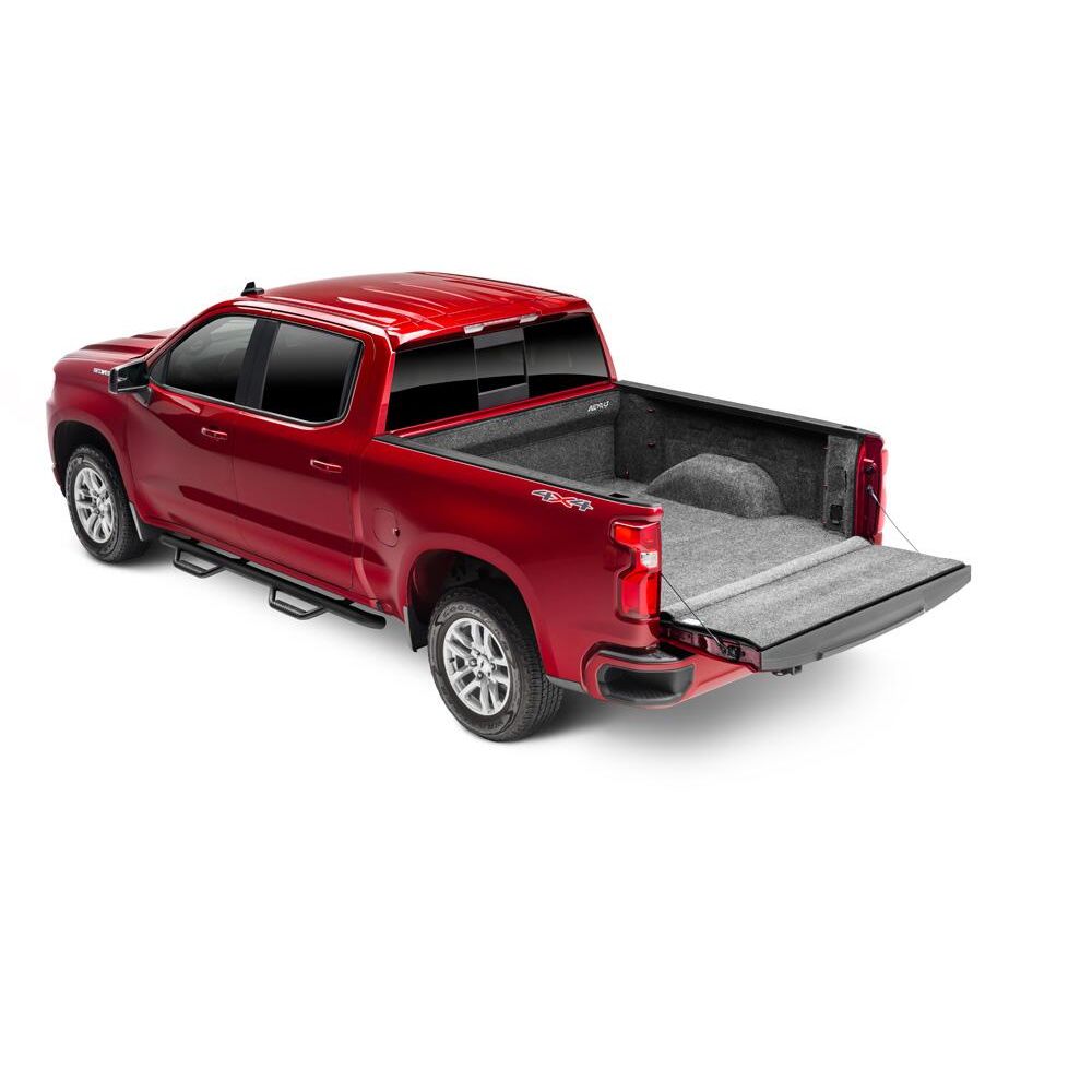 BedRug Truck 20+ Silverado/Sierra 2500 Hd/3500 HD 8' Bed w/ Multi-Pro Tailgate Bed Liner w/ Tailgate Mat - Charcoal (BRC20LBMPK) installed in red truck