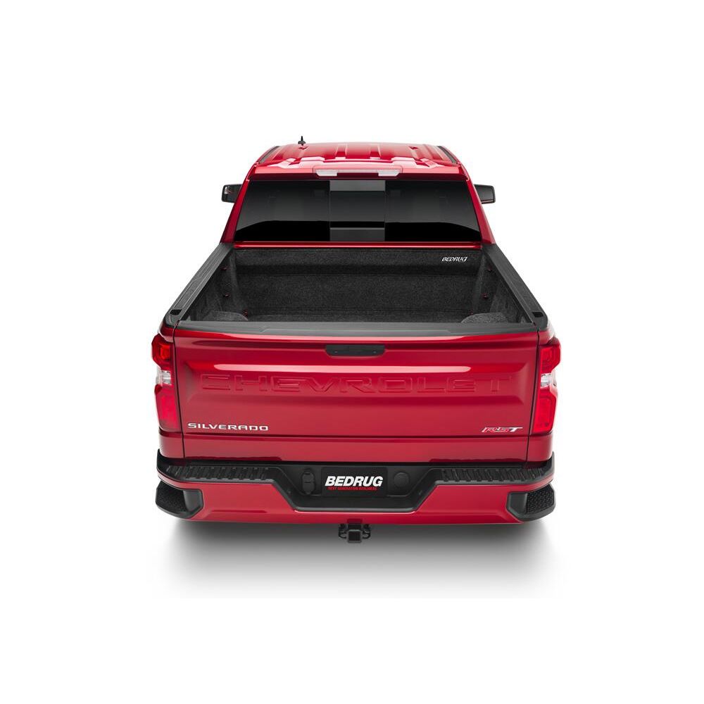 BedRug Truck 20+ GM HD Silverado/Sierra 6'9" Bed w/o Multi-Pro Tailgate Bed Liner w/ Tailgate Mat - Charcoal (BRC20SBK) installed in red truck