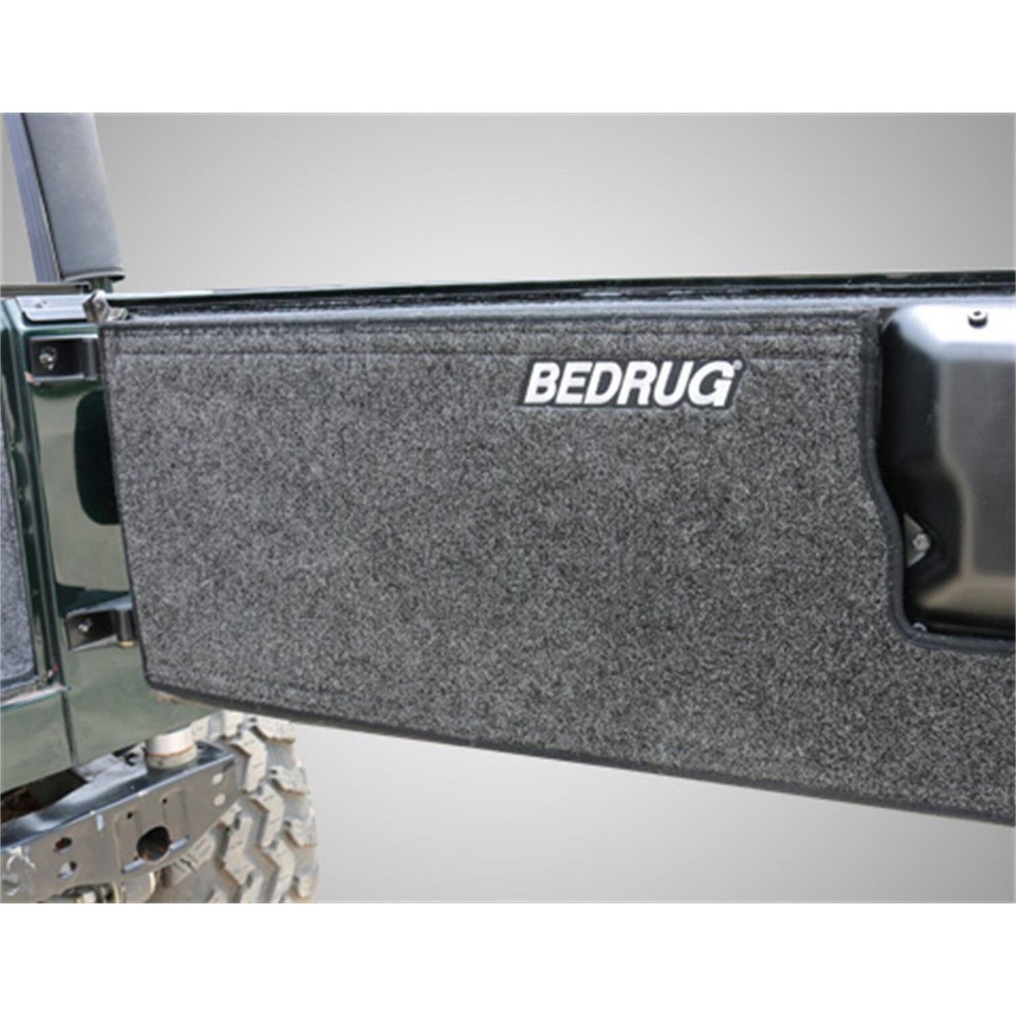 BedRug Jeep Tailgate 76-86 Jeep CJ Tailgate Mat - Charcoal (BRCJTG) installed on tailgate