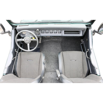 Interior view of Jeep showing BedRug Jeep 76-95 Jeep Cj-7/Yj Front Kit 8Pc Floor Kit - Charcoal with heat shields.