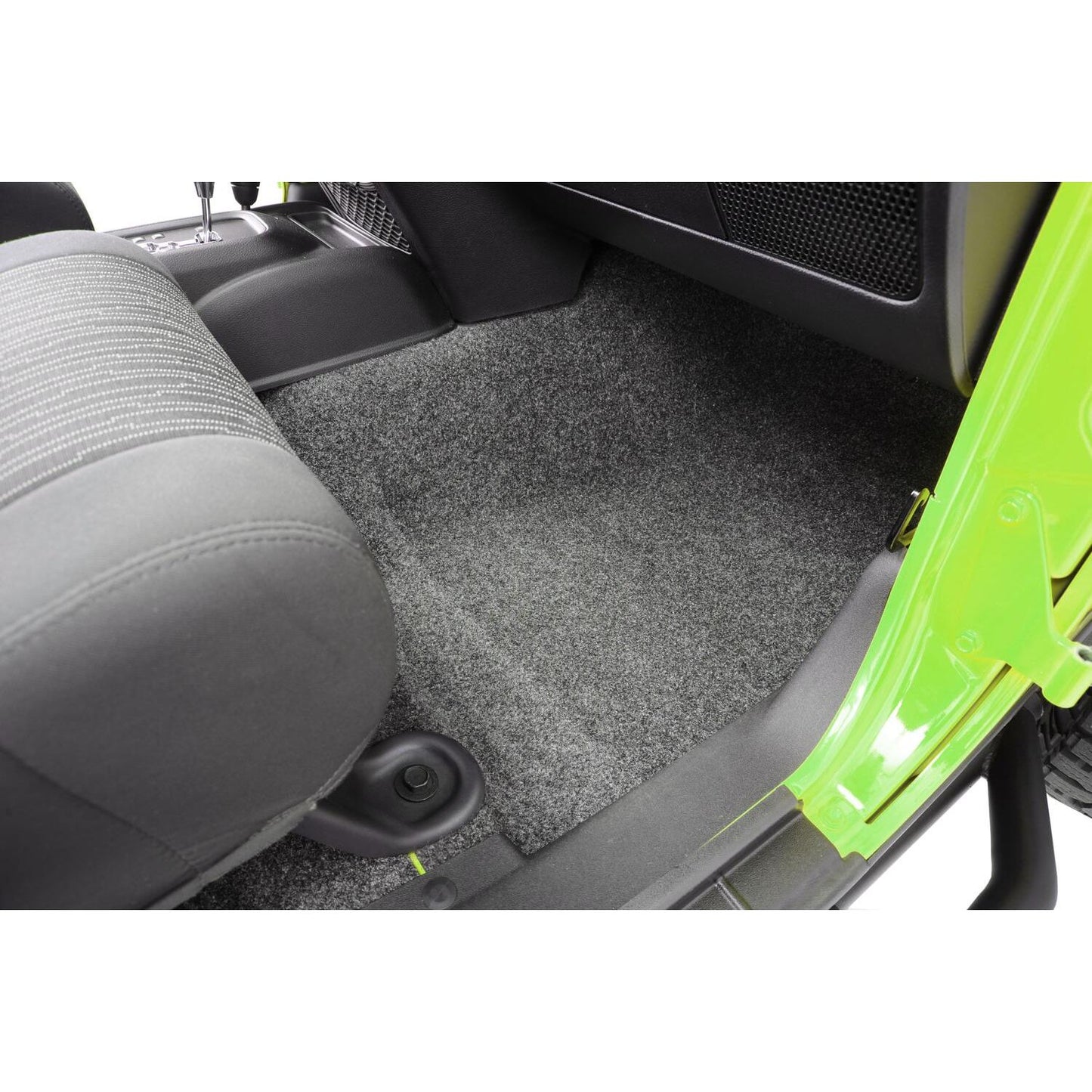 BedRug Jeep 07-18 Jeep JK Unltd 4Dr Front 4Pc Floor Kit - Charcoal (Inc Heat Shields) Floor Liner Kit - Charcoal interior view