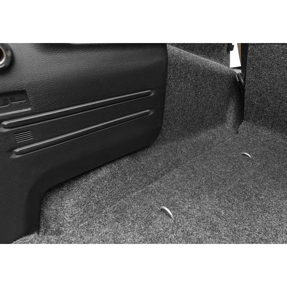 BedRug 2018-2026 Jeep Wrangler 2 Door Bed Liner - Charcoal (BRJL18F2) interior view showing custom molded die cut design.