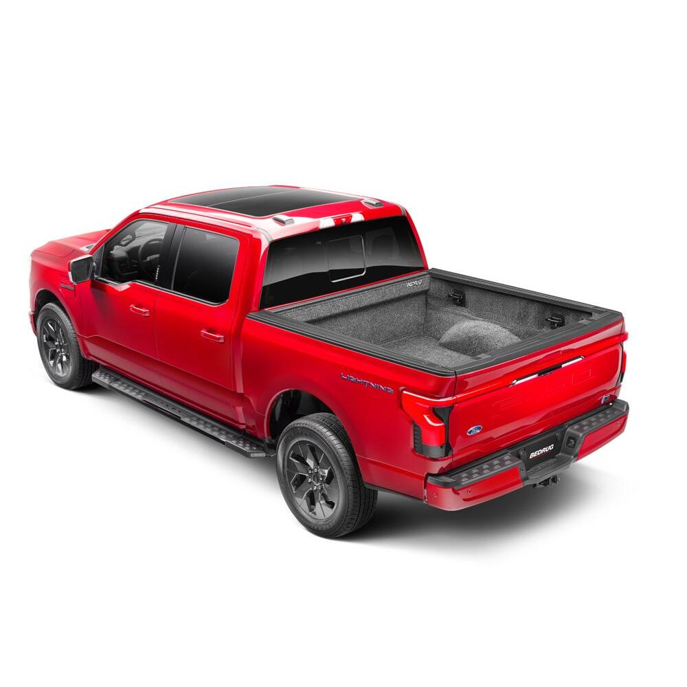 BedRug 22-25 Ford Maverick Bed Liner w/ Tailgate Mat - Charcoal (BRM22SBK) installed in a red Ford truck bed.