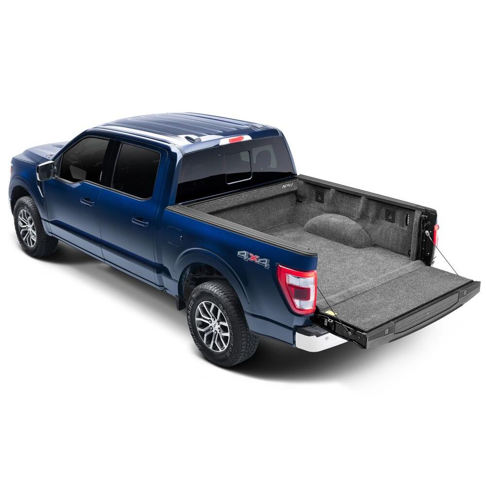 BedRug 2015-2025 Ford F-150 8' Bed Liner w/ Tailgate Mat - Charcoal (BRQ15LBK) installed in truck bed.