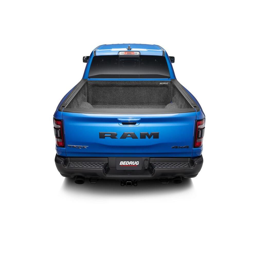 BedRug 2019-2025 Ram 1500 5'7" Bed Liner w/ Tailgate Mat w/o RamBox w/o Multifunction Tailgate - Charcoal (BRT19CCK) installed in blue Ram truck.