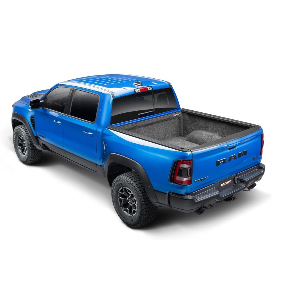 BedRug 2019-2025 Ram 1500 6'4" Bed Liner w/ Tailgate Mat w/o RamBox w/o Multifunction Tailgate - Charcoal (BRT19SBK) on blue Ram truck