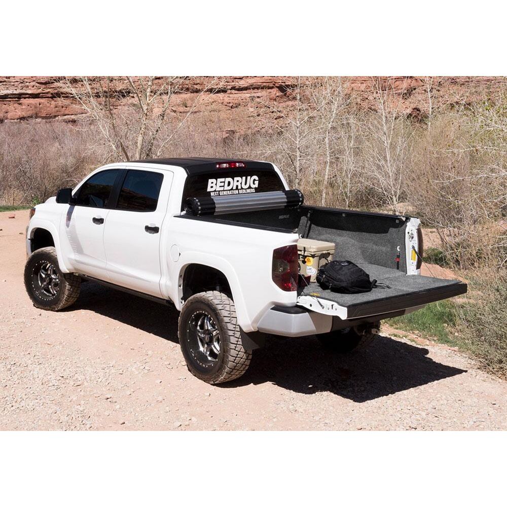 BedRug 07-21 Toyota Tundra 6.5' Bed Liner w/ Tailgate Mat - Charcoal (BRY07RBK) installed on a truck bed.