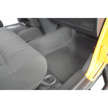 BedRug Jeep Bedtred 07-18 Jeep JK Unltd 4Dr Front 4Pc Floor Kit - Charcoal (Inc Heat Shields) Bed Liner installation view
