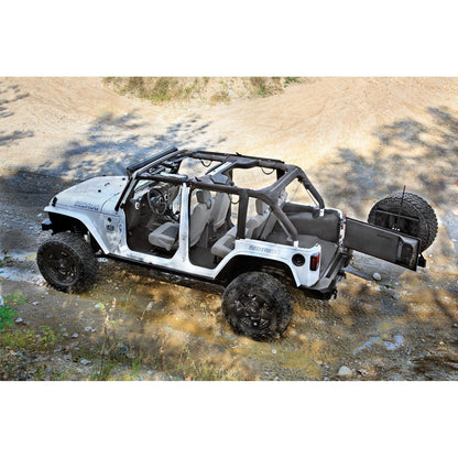 BedRug Jeep Bedtred 07-10 JK Unltd 4Dr RR 5Pc Cargo Kit Rear Kit Incl. Drivers Wheel Well/ Passengers Wheel Well/ Rear Cargo Floor/ Tailgate And Tub Liner Bed Liner - Charcoal (BTJK07R4) installed in a Jeep.