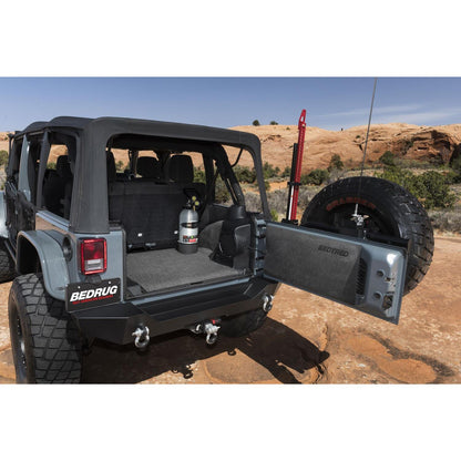 BedRug Jeep Bedtred 11-18 JK Unltd 4Dr Rear 5Pc Cargo Kit Rear Kit Incl. Drivers Wheel Well/ Passengers Wheel Well/ Rear Cargo Floor/ Tailgate And Tub Liner Bed Liner - Charcoal (BTJK11R4) installed in Jeep.