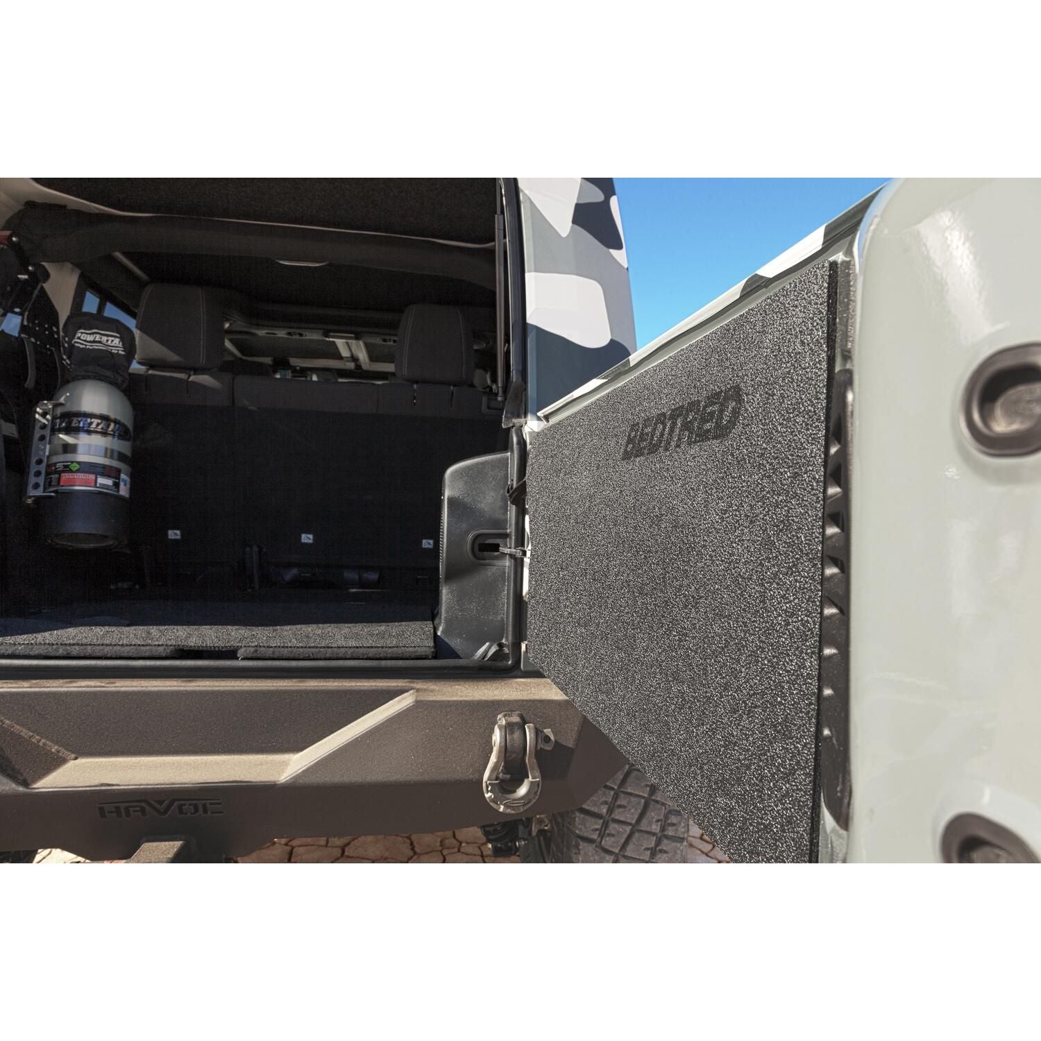 BedRug Jeep Tailgate Bedtred 07-18 Jeep Jk/Jku 2 Door & 4 Door Tailgate Mat - Charcoal (BTJKTG) installed in a Jeep.