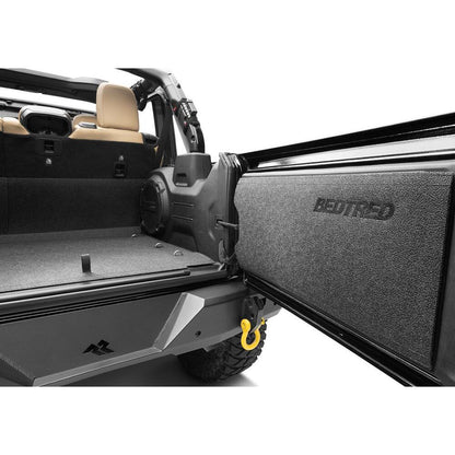 BedRug 2018-2026 Jeep Wrangler 2 Door Bed Liner - Charcoal (BTJL18F2) installed in Jeep interior showing durable design.