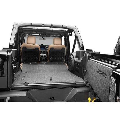 BedRug 2018-2026 Jeep Wrangler 4 Door Bed Liner - Charcoal (BTJL18R4) installed in Jeep interior.