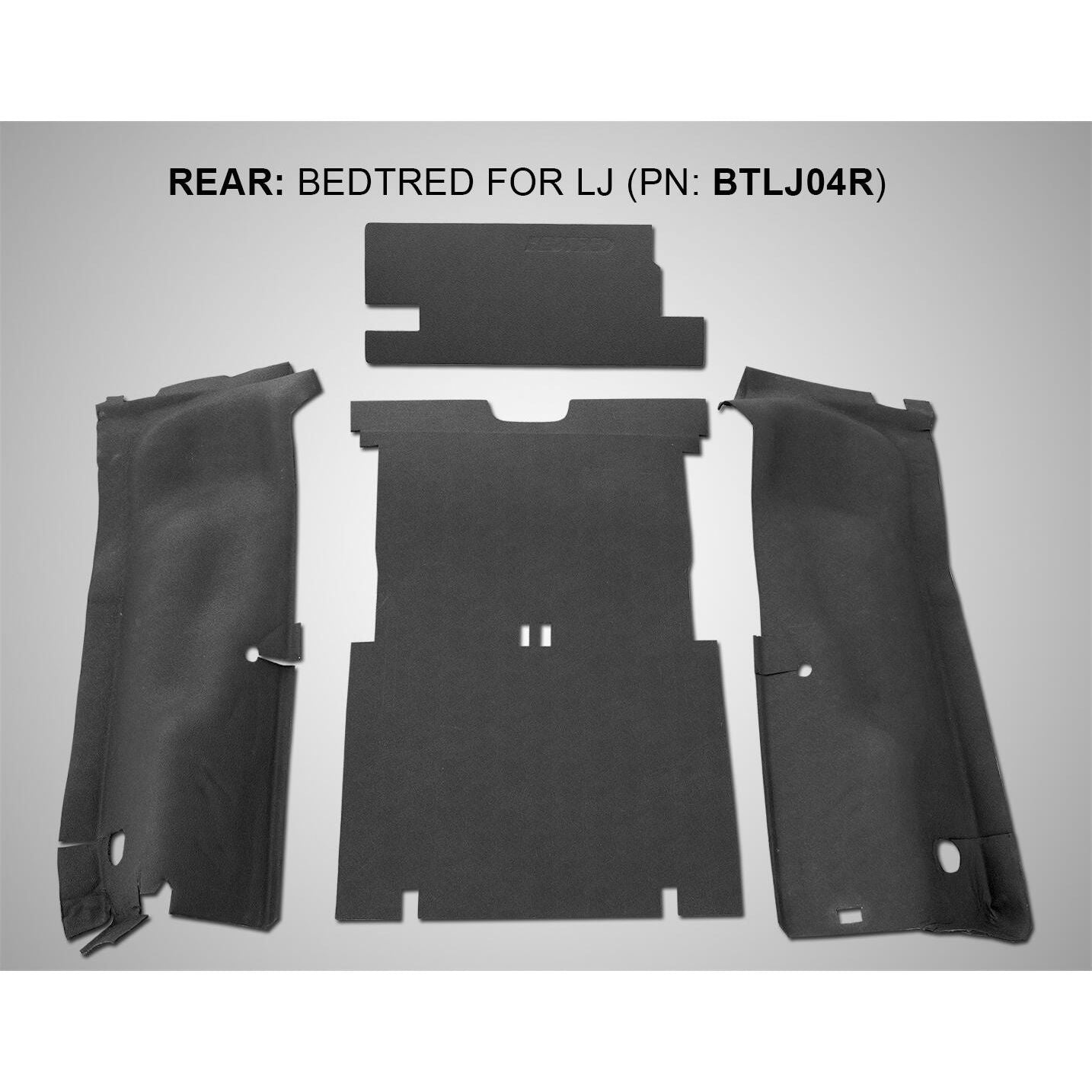 BedRug Jeep Bedtred 03-06 Jeep LJ Unltd Rear 4Pc Cargo Kit Incl. Driver Left Hand Panel Passenger Right HandPanel Cargo Area Tailgate Replaces Factory Carpet Kit Bed Liner - Charcoal (BTLJ04R)