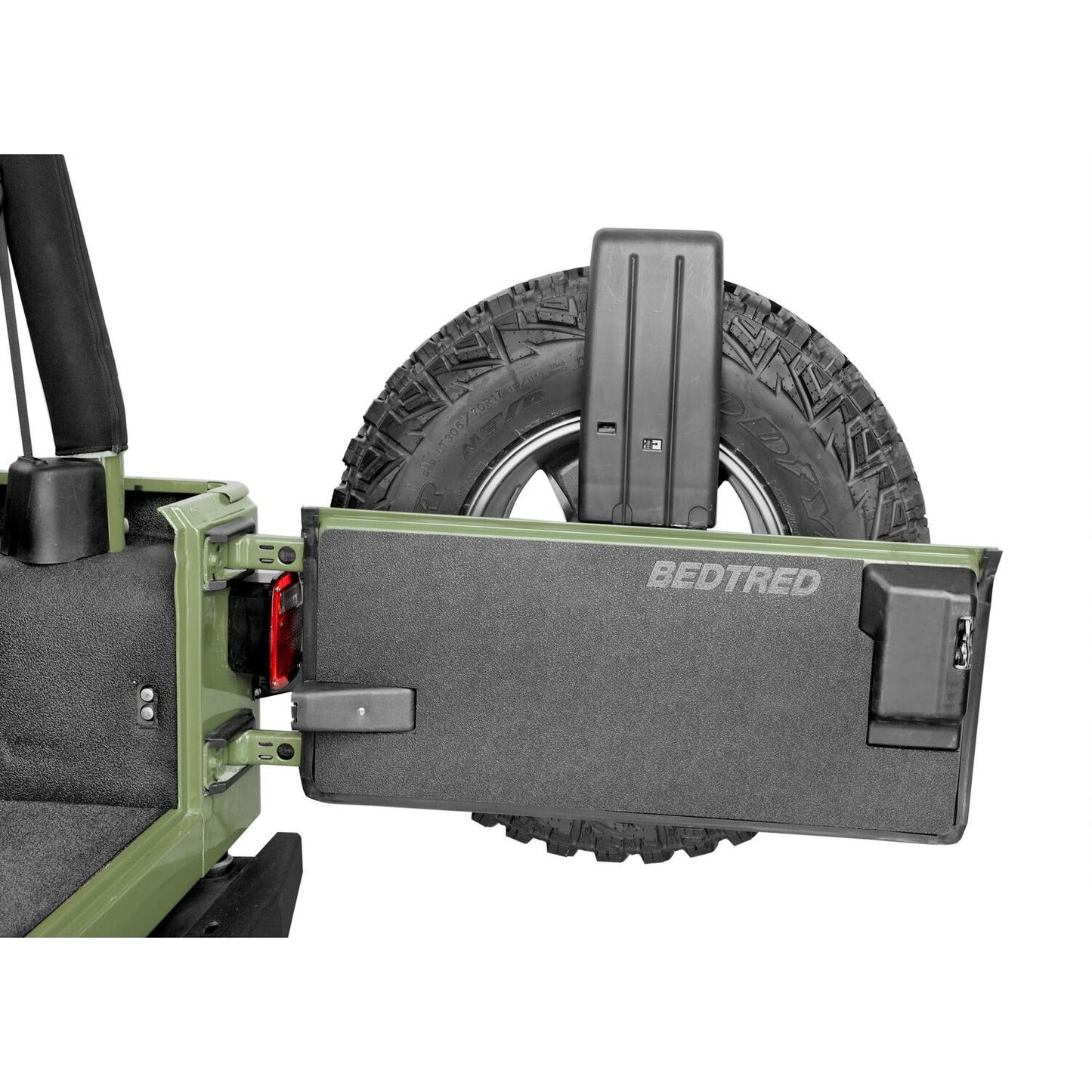 BedRug Jeep Bedtred 97-06 Jeep TJ 97-06 Rear 4Pc Cargo Kit Incl. Driver Left Hand Panel Passenger Right Hand Panel Cargo Area Tailgate Replaces Factory Carpet Kit Bed Liner - Charcoal (BTTJ97R) on a Jeep.