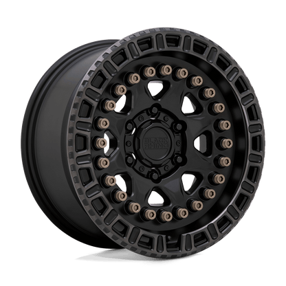 Black Rhino CARBINE Matte Black W/ Mach Tint Ring showcasing bold eight-spoke design with exposed bronze bolts.