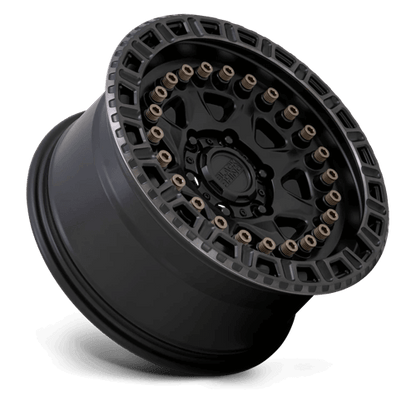 Black Rhino CARBINE Matte Black W/ Mach Tint Ring showcasing rugged design with bronze bolts and a modern eight-spoke style.