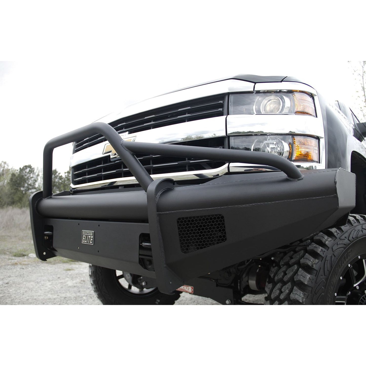 Fab Fours Elite Front Bumper 2 Stage Black Powder Coated w/Pre-Runner Grill Guard Incl. Light Cut-Outs l CH08-Q2062-1