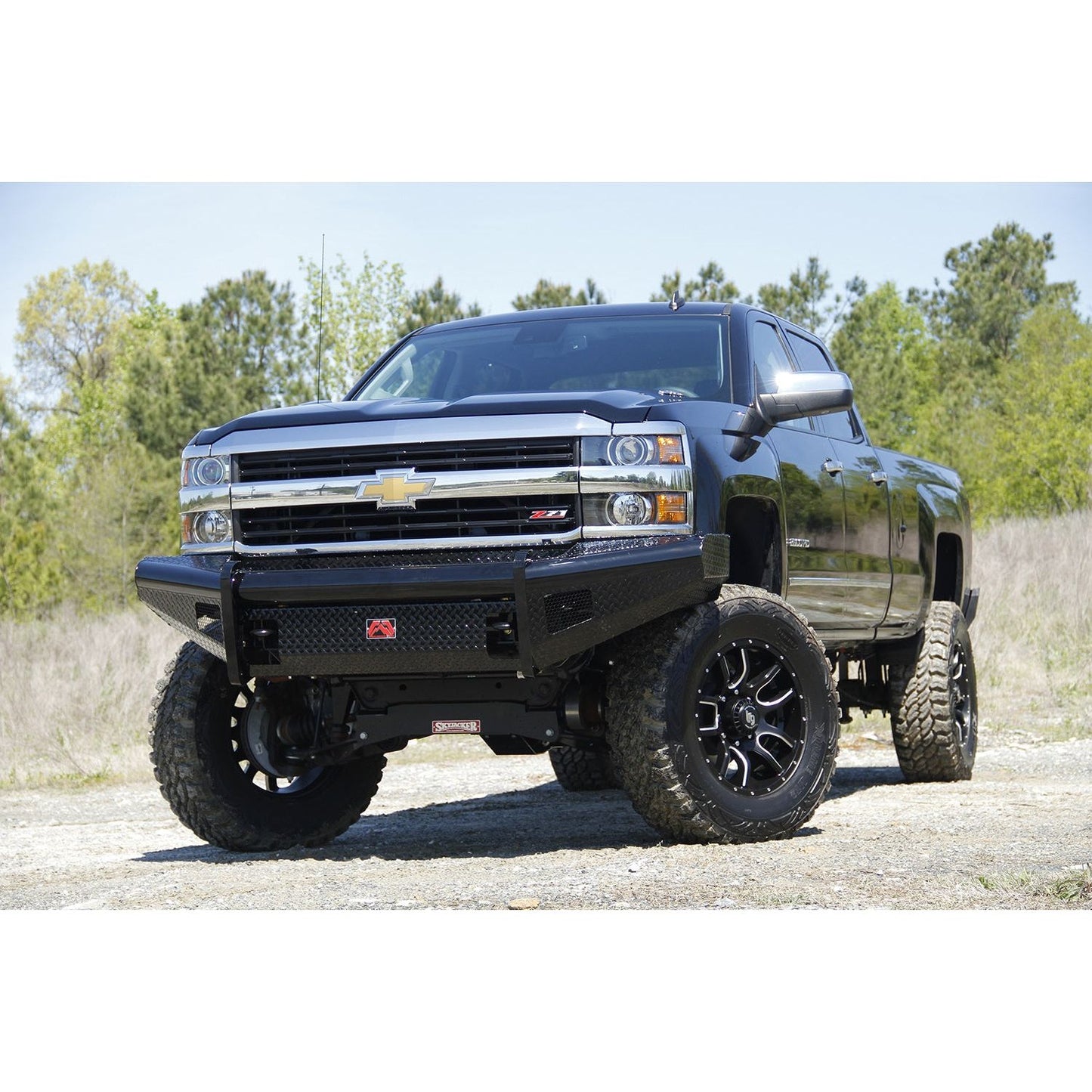 Fab Fours Black Steel Front Ranch Bumper 2 Stage Black Powder Coated w/o Full Grill Guard Incl. Light Cut-Outs l CH08-S2061-1