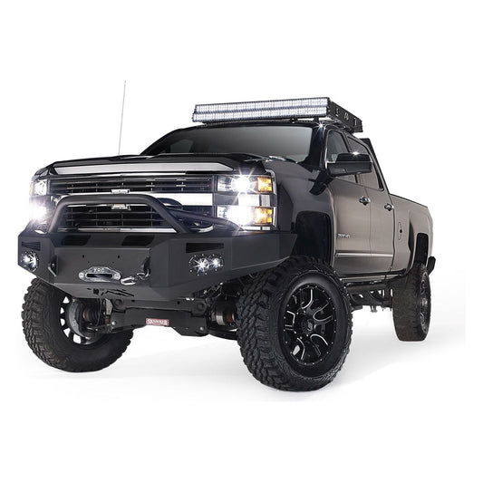 Fab Fours Premium Heavy Duty Winch Front Bumper 2 Stage Black Powder Coated w/Pre-Runner Grill Guard Incl. Fog And Turn Lights Air Ducts D-Ring Mounts l CH14-A3052-1