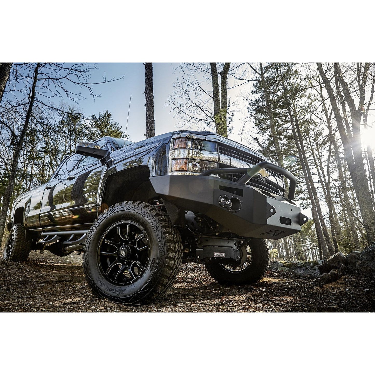 Fab Fours Premium Heavy Duty Winch Front Bumper 2 Stage Black Powder Coated w/Pre-Runner Grill Guard Incl. Fog And Turn Lights Air Ducts D-Ring Mounts l CH14-A3052-1