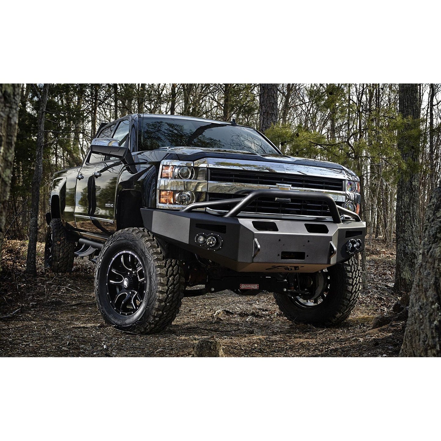Fab Fours Premium Heavy Duty Winch Front Bumper 2 Stage Black Powder Coated w/Pre-Runner Grill Guard Incl. Fog And Turn Lights Air Ducts D-Ring Mounts l CH14-A3052-1