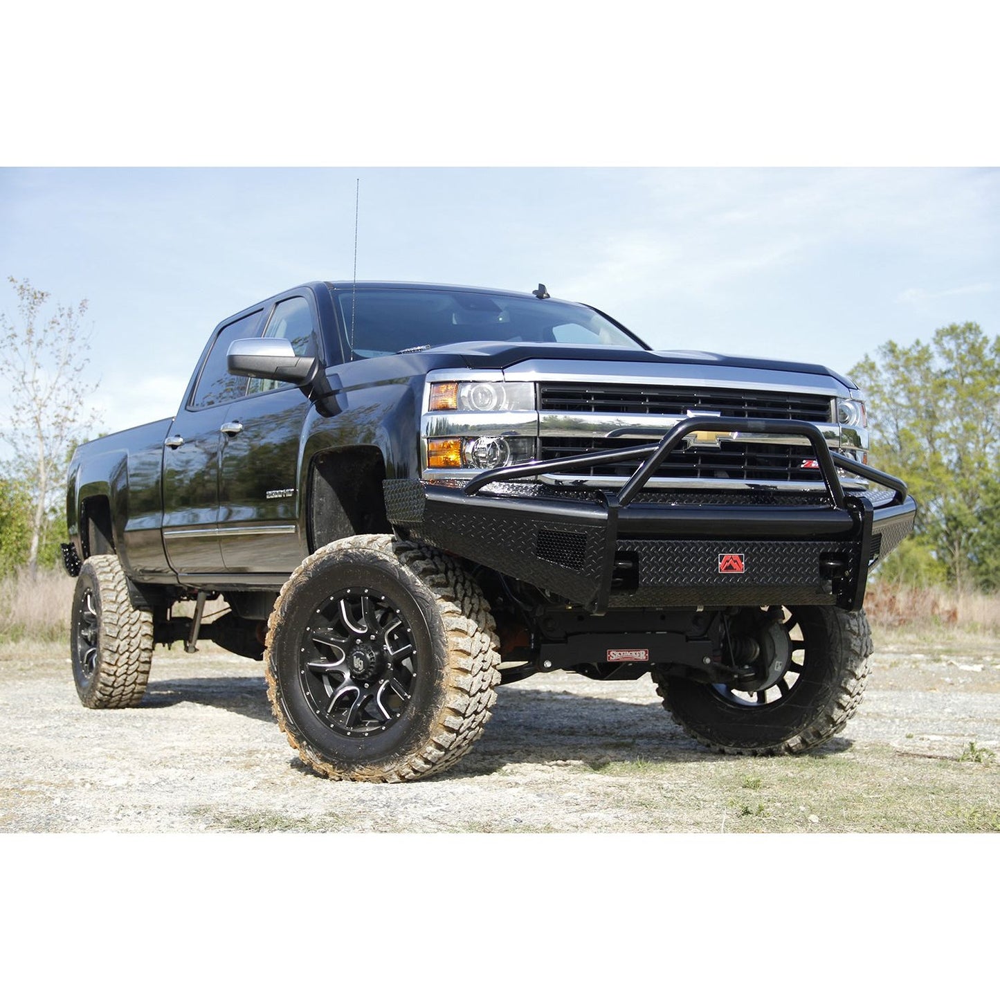 Fab Fours Black Steel Front Ranch Bumper 2 Stage Black Powder Coated w/Pre-Runner Grill Guard And Tow Hooks l CH14-S3062-1