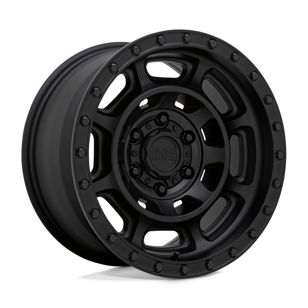 Black Rhino CONVOY Matte Black wheel showcasing a robust 8-spoke design and simulated beadlock ring.