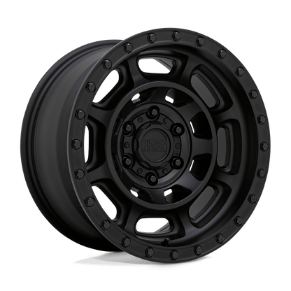 Black Rhino CONVOY Matte Black wheel showcasing a robust 8-spoke design and simulated beadlock ring.