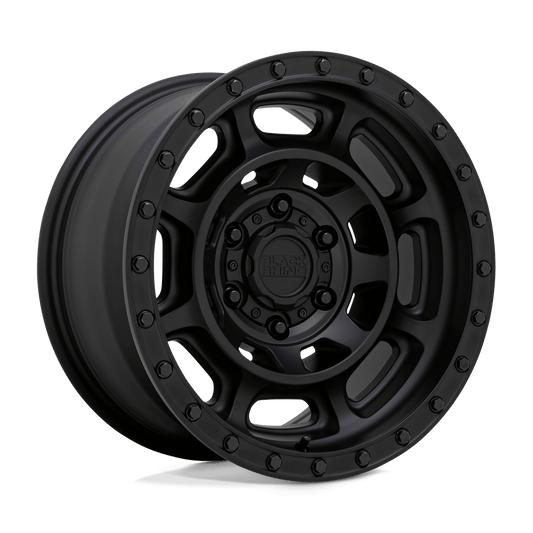 Black Rhino CONVOY Matte Black wheel showcasing a robust 8-spoke design and simulated beadlock ring.