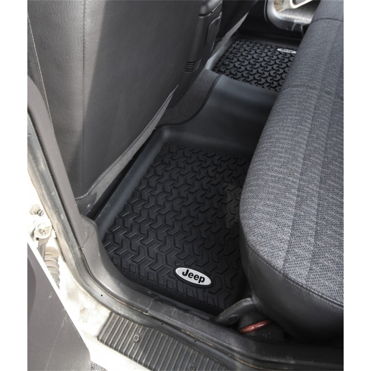 RUGGED RIDGE | DMC-12950.19 | Rear Floor Liner, Black, Jeep Logo, 84-01 Jeep Cherokee (Xj)