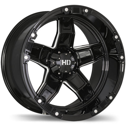 Fast HD Rampage Gloss Black with Milled Trim 22 x 12" 5X135 -45 offset F187-2220-55BH-45C870