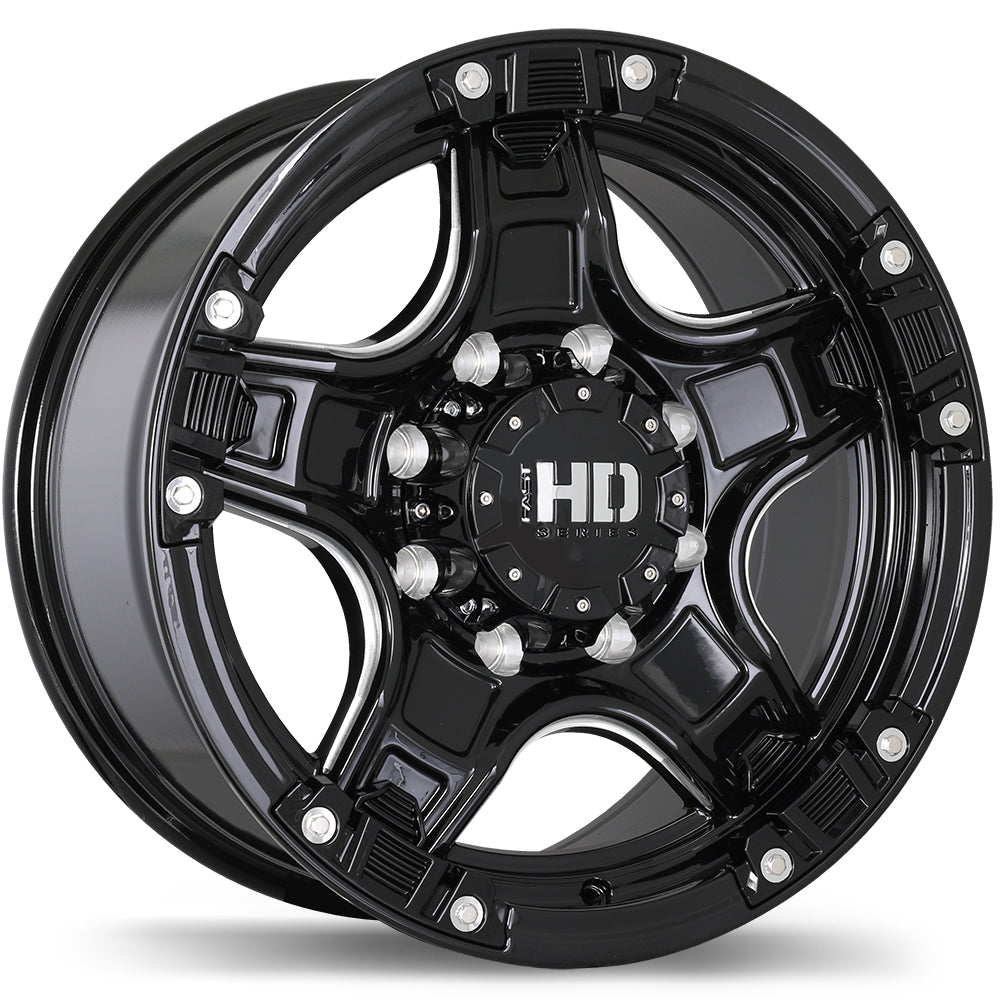 Fast HD Rampage Gloss Black with Milled Trim 22 x 9.5" 8X165.1 20 offset F187A-2295-82BH+20C301
