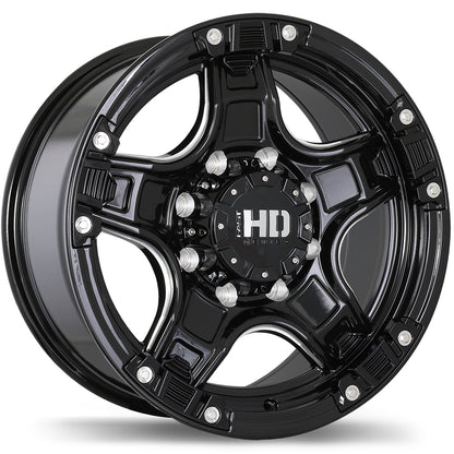 Fast HD Rampage Gloss Black with Milled Trim 22 x 9.5" 8X165.1 20 offset F187A-2295-82BH+20C301