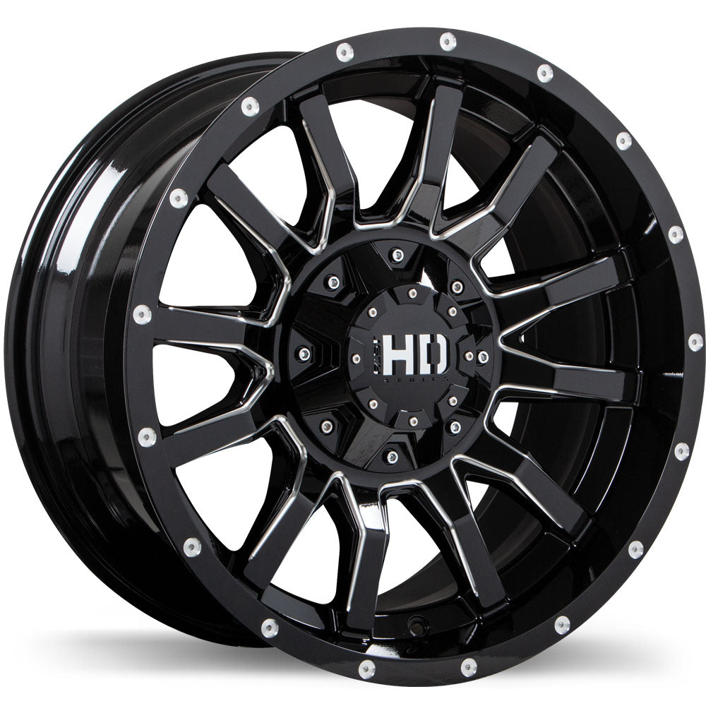 Fast HD TRAXX Gloss Black with Milled Trim off-road wheel with aggressive style and rugged design.
