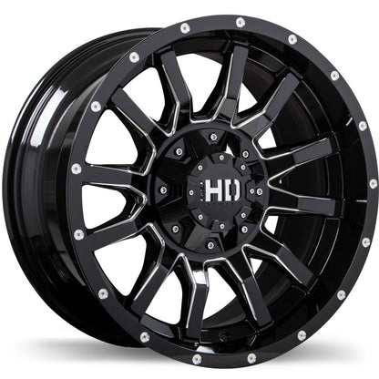 Fast HD TRAXX Gloss Black with Milled Trim off-road wheel with aggressive style and rugged design.