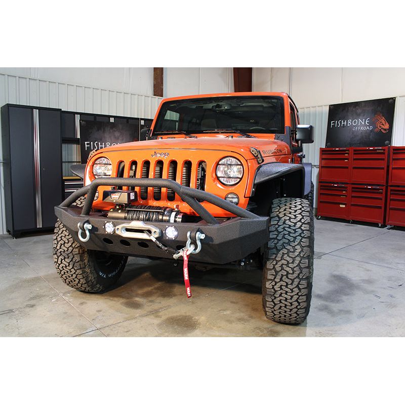 Fishbone Offroad | Jeep JK Front Winch Bumper W/LEDs Full Width 07-18 Wranger JK Black Texured Powercoated Fishbone Offroad | FB22004