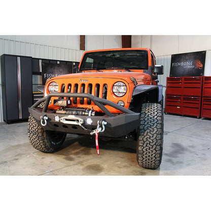 Fishbone Offroad | Jeep JK Front Winch Bumper W/LEDs Full Width 07-18 Wranger JK Black Texured Powercoated Fishbone Offroad | FB22004