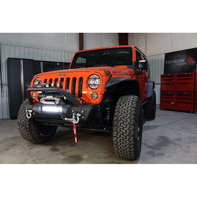 Fishbone Offroad | Jeep JK Front Stubby Winch Bumper W/Tube Guard 07-18 Wranger JK Black Texured Powercoated Fishbone Offroad | FB22005