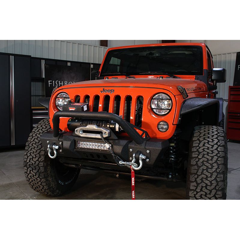 Fishbone Offroad | Jeep JK Front Stubby Winch Bumper W/Tube Guard 07-18 Wranger JK Black Texured Powercoated Fishbone Offroad | FB22005