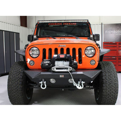 Fishbone Offroad | Jeep JK Front Bumper 07-18 Wrangler JK Rubicon and Unlimited Steel Black Textured Powdercoat Manowar Series Fishbone Offroad | FB22046
