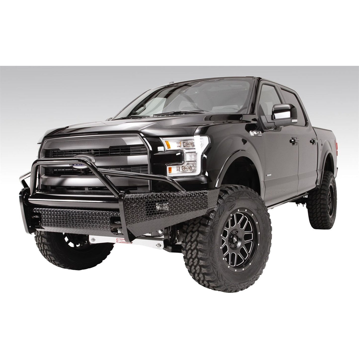 Fab Fours Black Steel Front Bumper 2 Stage Black Powder Coated w/Pre-Runner Grill Guard And Tow Hooks l FF15-K3252-1