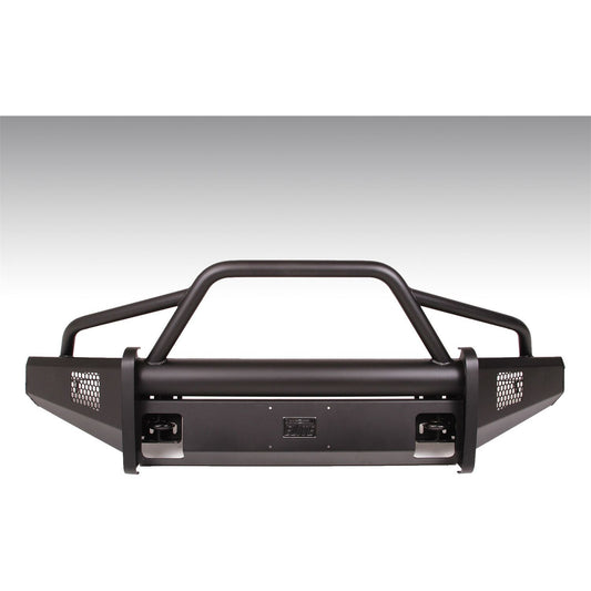 Fab Fours Elite Front Bumper 2 Stage Black Powder Coated w/Pre-Runner Grill Guard Incl. Light Cut-Outs And Tow Hooks l FF15-R3252-1