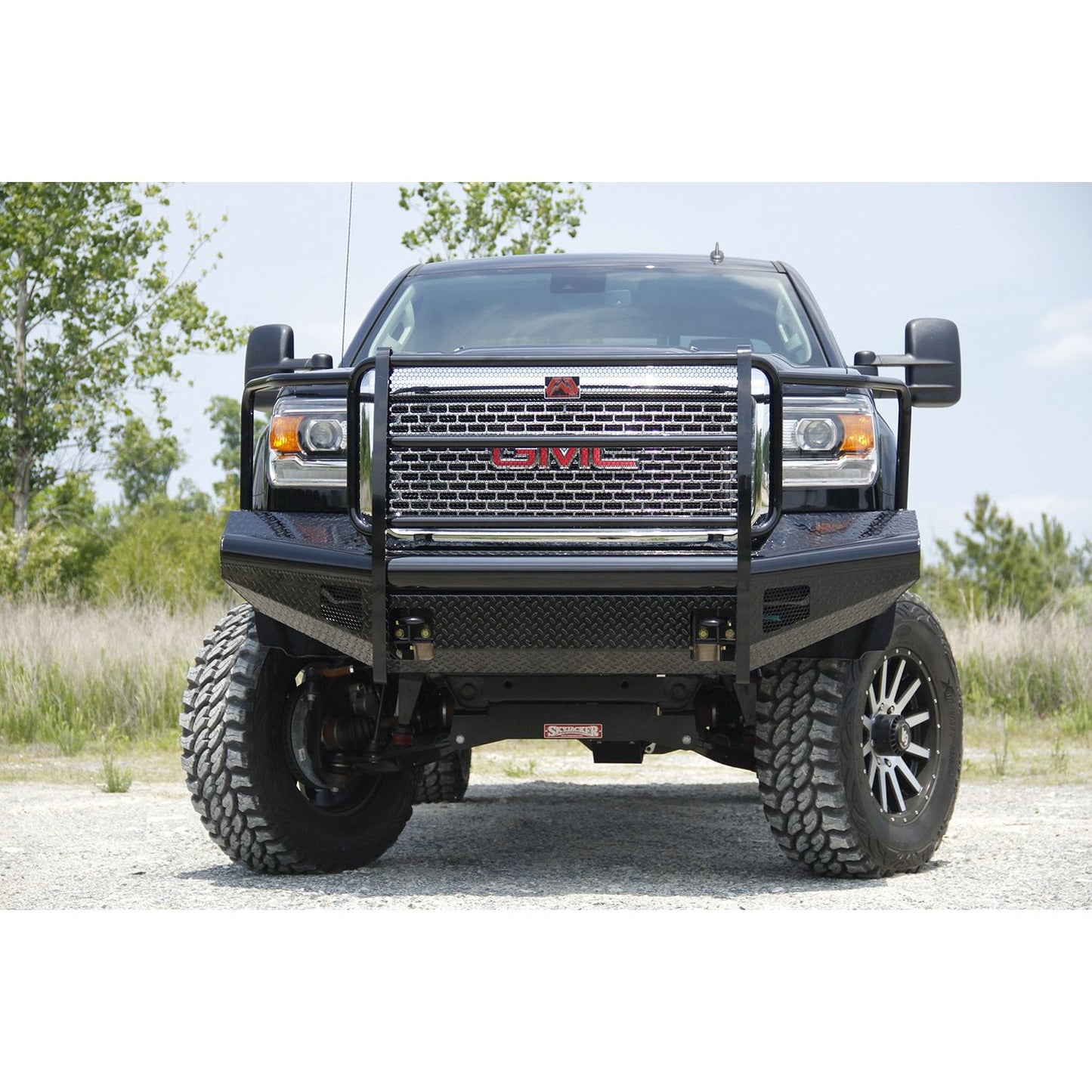 Fab Fours Black Steel Front Ranch Bumper 2 Stage Black Powder Coated w/Full Grill Guard Incl. Light Cut-Outs l GM08-S2160-1